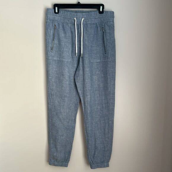 Athleta Cabo Linen Jogger Pants Chambray Blue Size 8 100% Linen Zip Pockets - Picture 3 of 14